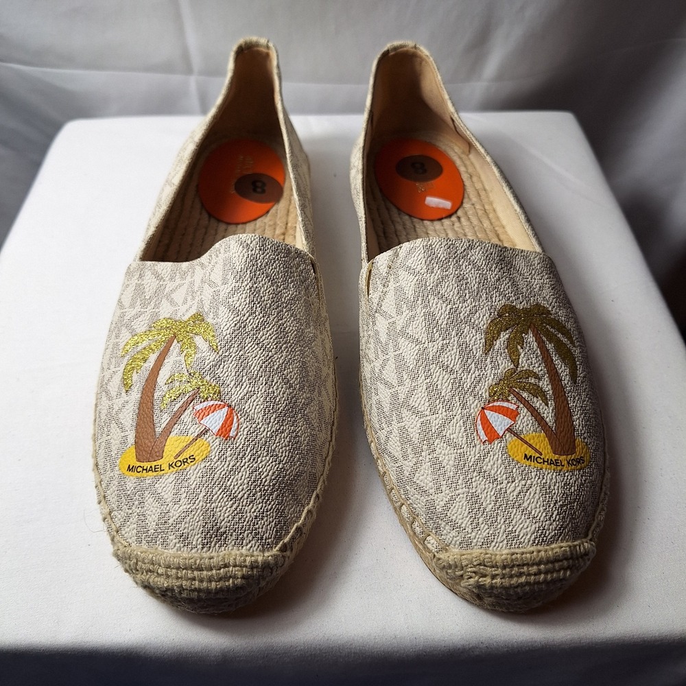MICHAEL KORS "Kendrick" Slip-On Espadrille Sz 8 Signature Monogram AOP Palm Tree - Picture 3 of 10